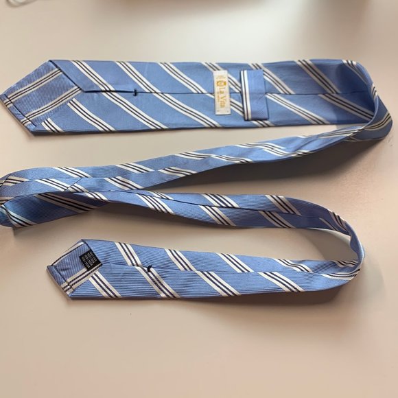 La Vita Di Moda Silk Blue Striped Mens Tie - Picture 2 of 6